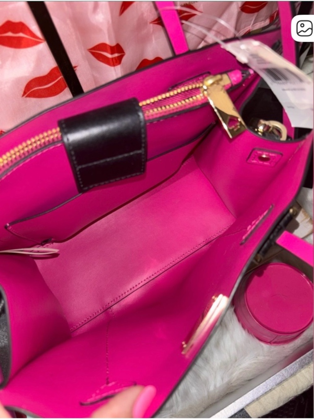 Kate Spade SET Black & Pink Leather Tote NWT Kate Hot Pink Wallet NWT B29 - Picture 2 of 4